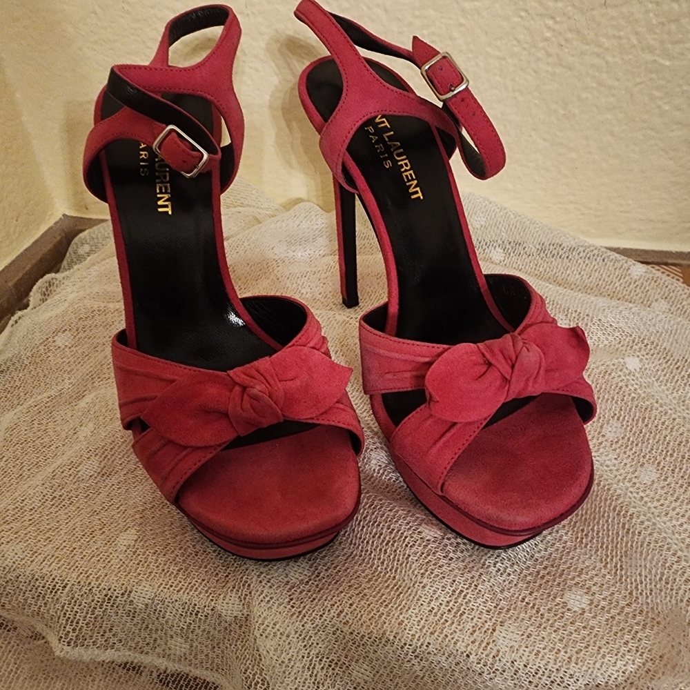 Saint Laurent Pink Suede High Heels